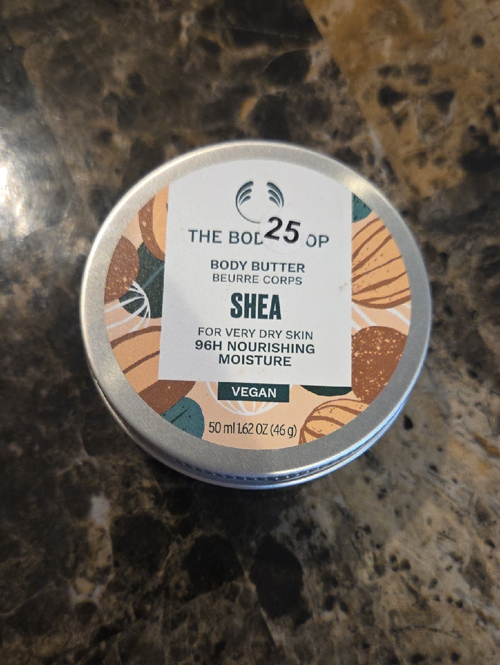 The Body Shop Shea Body Butter Tin — Beige, Green, Tan Accents